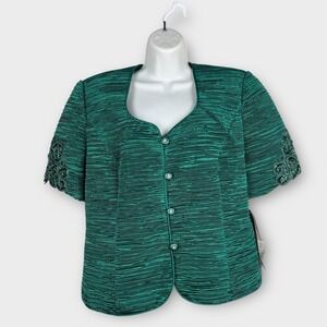 Quiet Luxury NWT Green Textured Sequin Evening Jacket Plus Size 18 Karen Miller